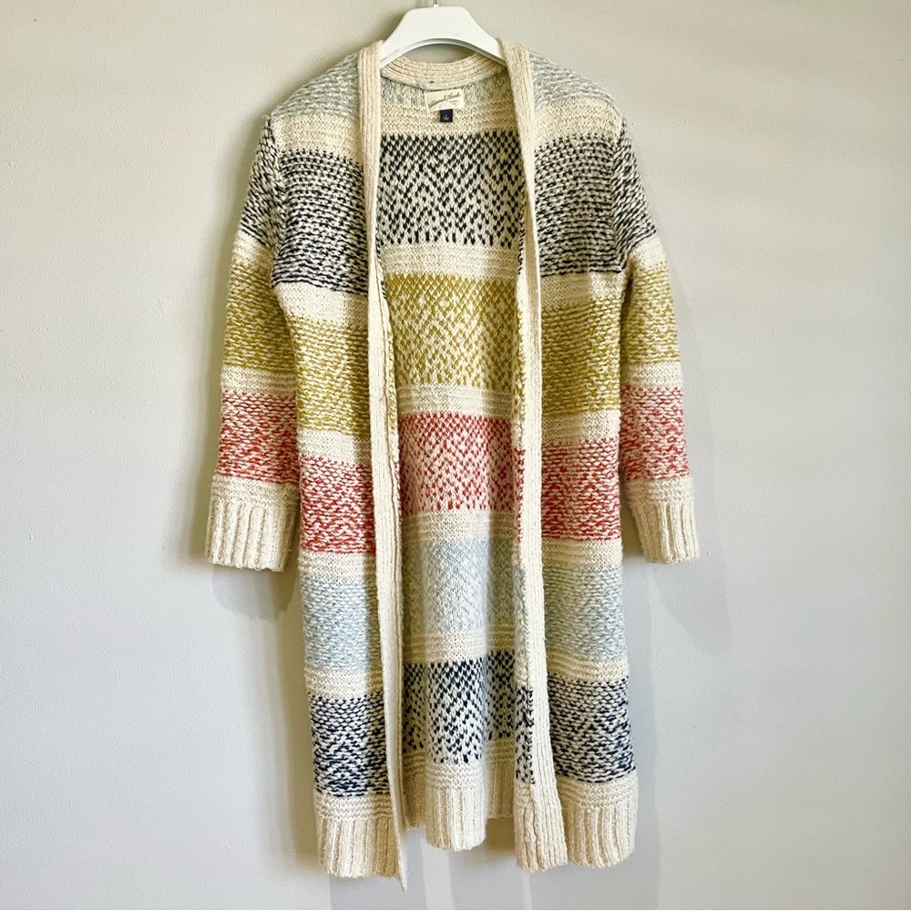 Universal Thread Wool Blend Chunky Knit Striped Long Duster Cardigan - Small